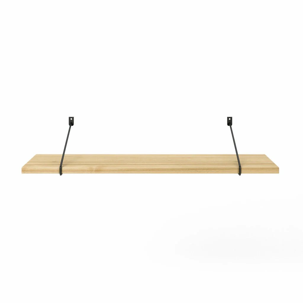 Wandregal Holz Metall Esche Schweberegal Regalhalterung Strenia Schwarz Flachstahl Offen Front