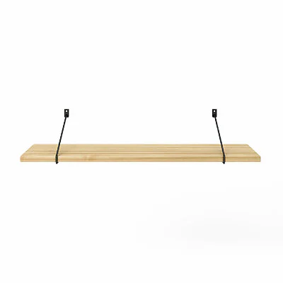 Wandregal Holz Metall Esche Schweberegal Regalhalterung Strenia Schwarz Flachstahl Offen Front