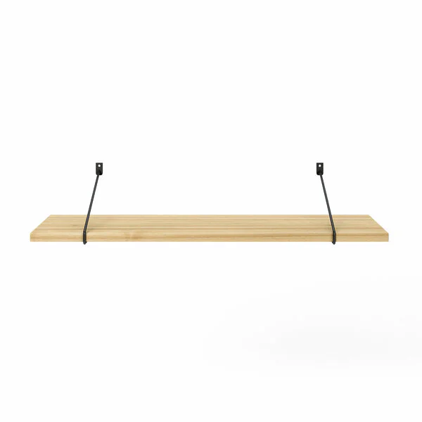 Wandregal Holz Metall Esche Schweberegal Regalhalterung Strenia Schwarz Flachstahl Offen Front