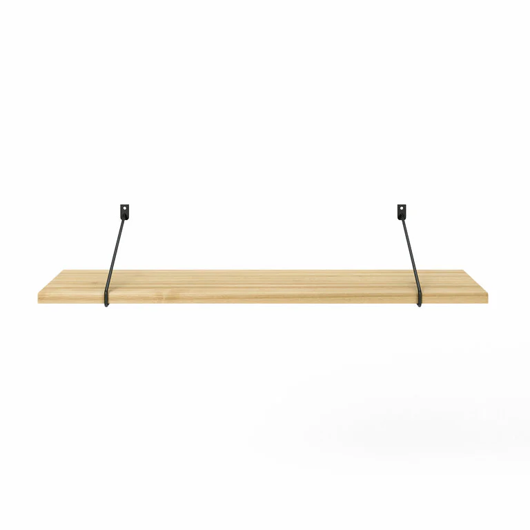 Wandregal Holz Metall Esche Schweberegal Regalhalterung Strenia Schwarz Flachstahl Offen Front