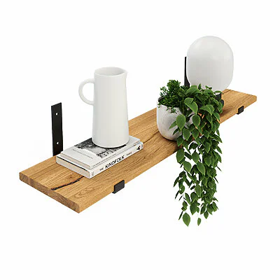 Wandregal Holz Metall Wildeiche Schweberegal Regalhalterung Aris Schwarz Flachstahl Offen Deko