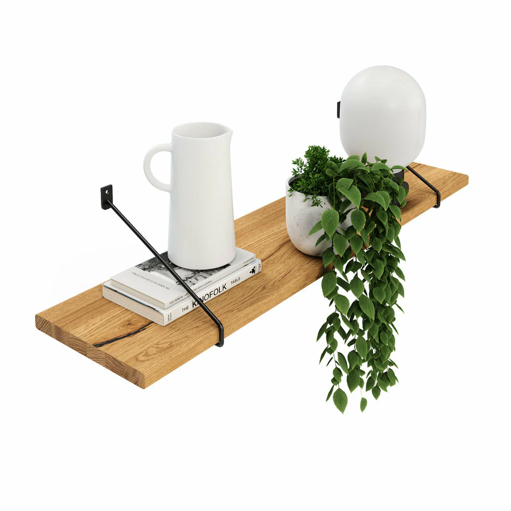 Wandregal Holz Metall Wildeiche Schweberegal Regalhalterung Strenia Schwarz Rundstahl Deko