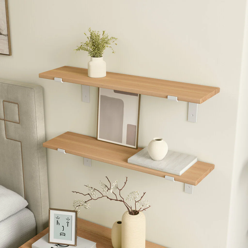 Wandregal Schlafzimmer Holz Metall Buche Schweberegal Runa Weiss Flachstahl Offen V2