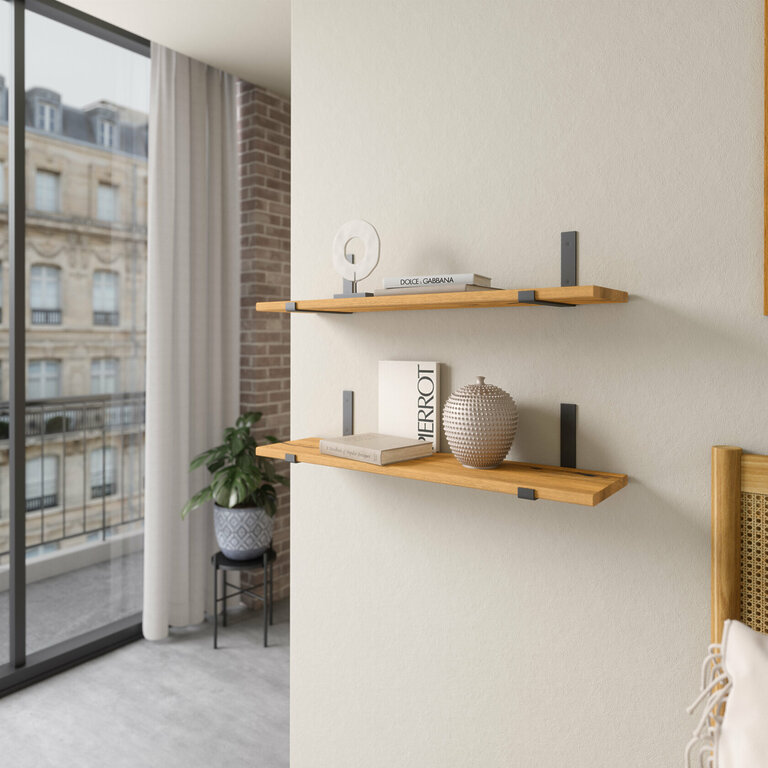 Wandregal Schlafzimmer Holz Metall Wildeiche Schweberegal Halterung Aris Schwarz Flachstahl Offen