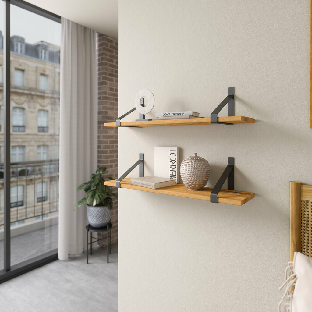Wandregal Schlafzimmer Holz Metall Wildeiche Schweberegal Halterung Lark Schwarz Flachstahl Geschlossen