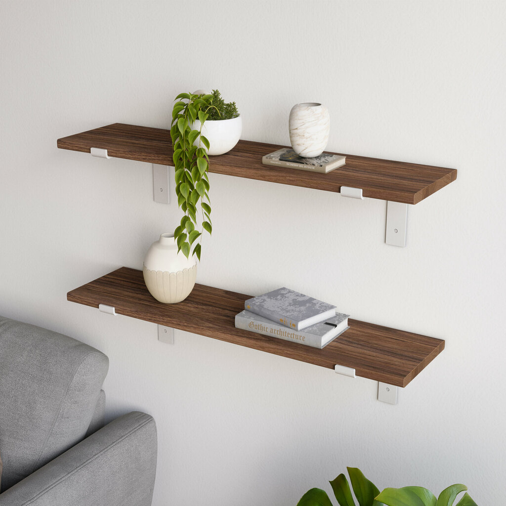 Wandregal Wohnzimmer Holz Metall Nussbaum Schweberegal Runa Weiss Flachstahl Offen V2
